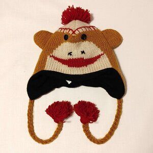 ADORABLE Sock Monkey Winter Hat with Pom Pom Tassels
